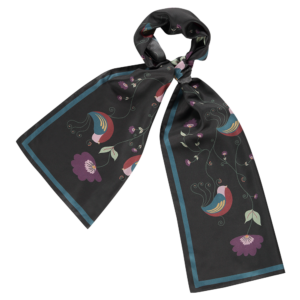 Black silk scarf Fåglar