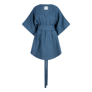 Blue linen kaftan dress