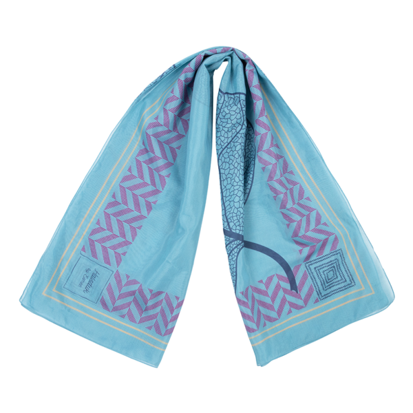 Blauwe carré sjaal met bladmotief