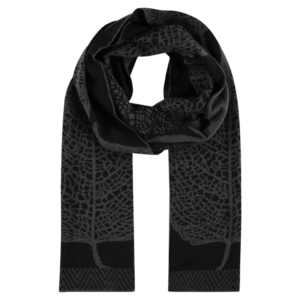 Jacquard knitted black scarf.