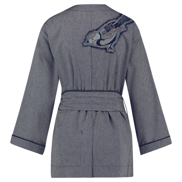 Blauw katoenen kimono jasje Fåglar