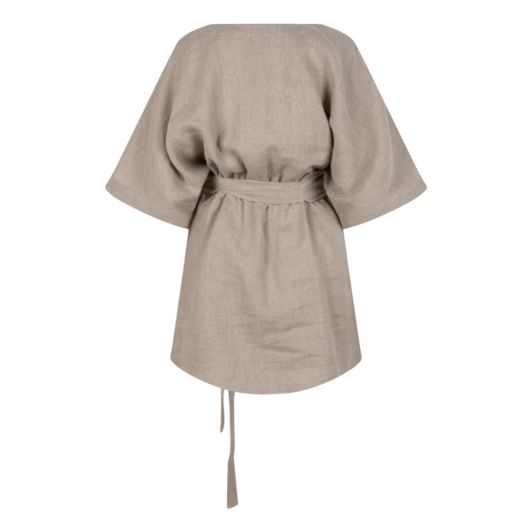 Linnen Kaftan jurk kort in een zand kleur.